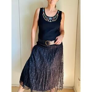 Y2K Beaded Tank Top KNit Size MPetite Black Festival Boho Hippie Western Wear